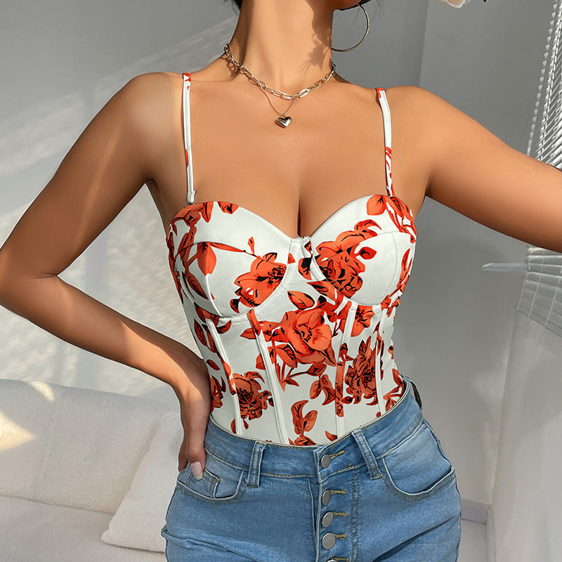 Strap print one-piece summer sexy jumpsuit interior