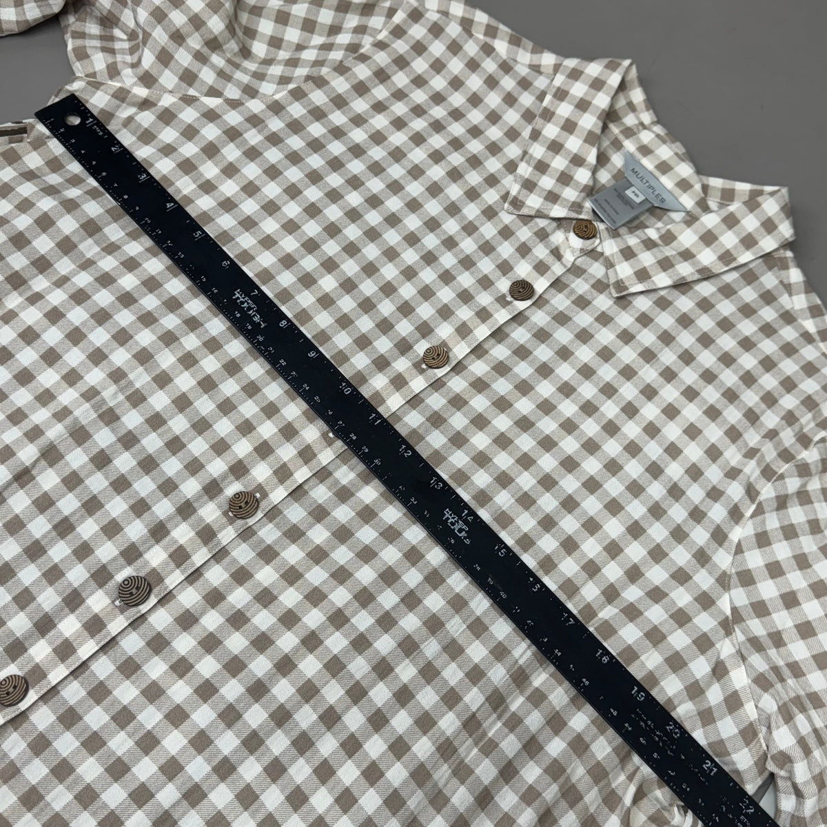 MULTIPLES Button-Up Plaid Shirt w/Cuff Petite Women's Sz PXL Brown/Cream M44506BP