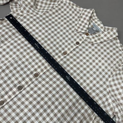 MULTIPLES Button-Up Plaid Shirt w/Cuff Petite Women's Sz PXL Brown/Cream M44506BP