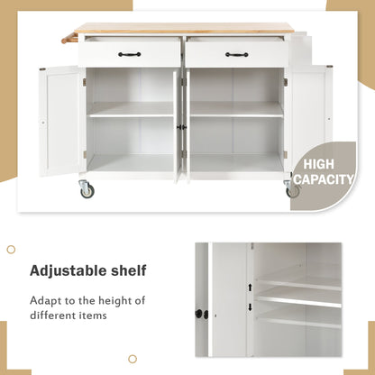 Kitchen Island Cart with Solid Wood Top and Locking Wheels 54.3 Inch Width  (White)