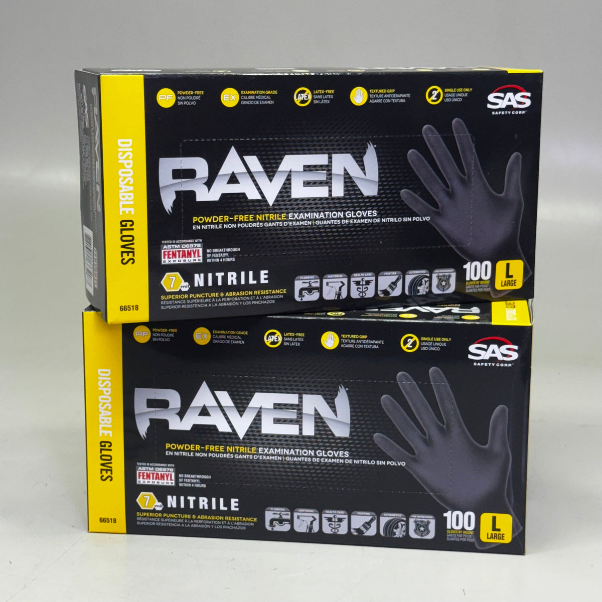RAVEN (200 Gloves) Powder Free Nitrile Examination Gloves L Black 66518