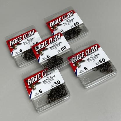 EAGLE CLAW (5 PACK) Down eye 2-Slice Offset Hooks Bronze #6 50pc 181F-6