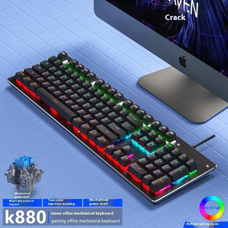 Cracked K880 Hot Swappable Mechanical Keyboard, Esports Game, Green Axis Office Computer Keyboard, Wired Mechanical Keyboard