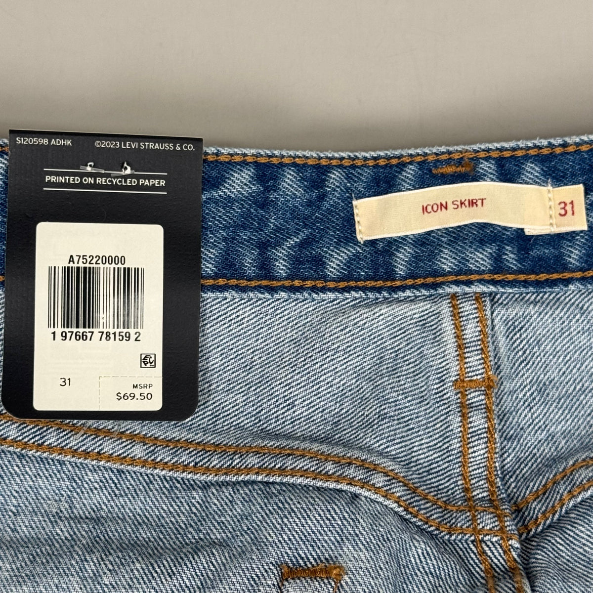 LEVIS Recrafted Icon Skirt Mid Rise Original Women's Sz 31 Novel Notion Med Wash