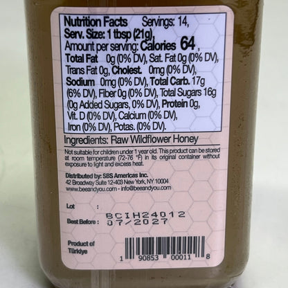 BEE & YOU (6 PACK) Wildflower Raw Honey 10.6 oz Brown BB 07/27