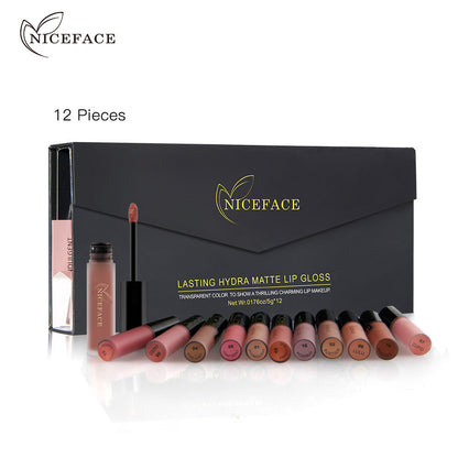 Gift Box Niceface 12 Color Lip Gloss Combination Set Non-Stick Cup Does Not Fade Matte Matte Lipstick