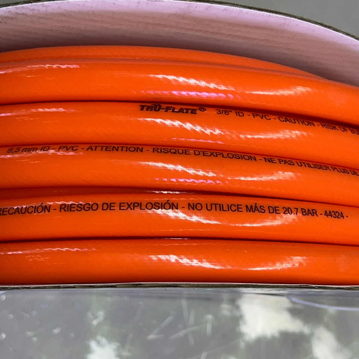 TRU-FLATE PVC Air Hose 1/4" NPT Fittings 300 PSI 50' x 3/8" Orange 576-50A