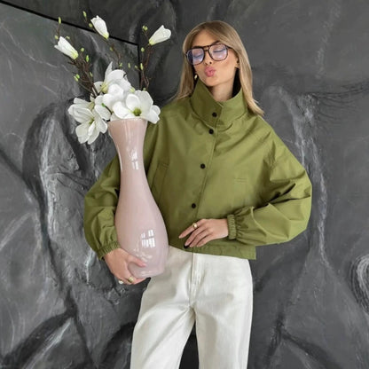 Loose-fitting Cropped Trench Coat For Petite Womens Jackets