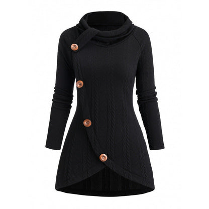 Womens Asymmetrical Turtleneck Long-Sleeve Knitted Cardigan