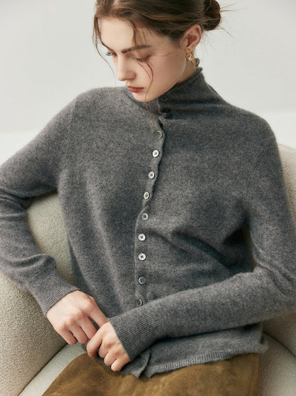 2-Way Convertible High-Neck Buttoned Knit Sweater