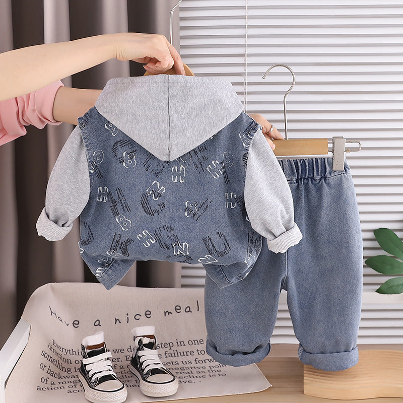 Boys Hooded Long-Sleeve Sweatshirt Three-Piece Set