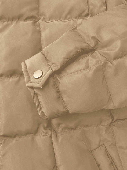 Pocketed Plaid Quilted Zip Up Winter Coat for Women
