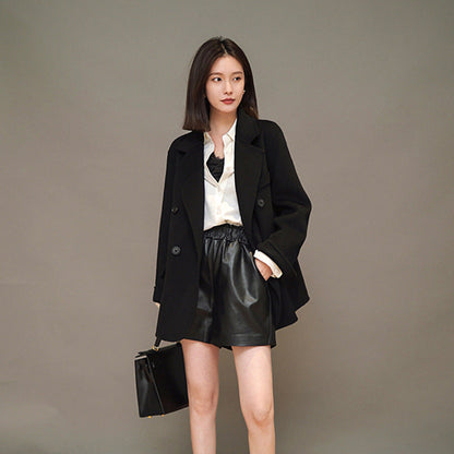 Fashion Loose Straight Leather Shorts Women