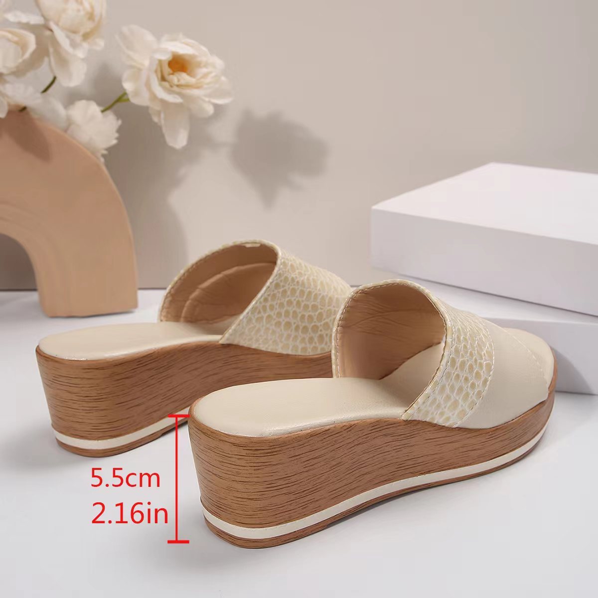 Women's Snake-Texture Peep-toe Wedge Sandals