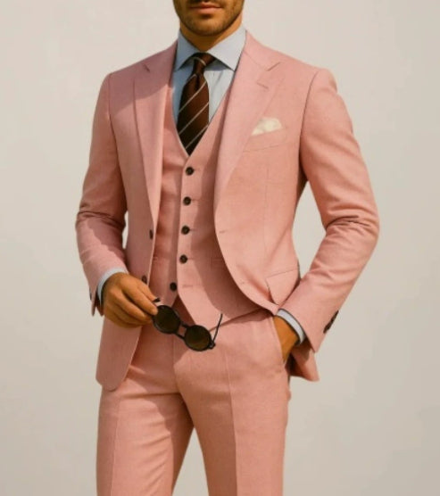 European And American Pink Business Casual Suit Three-piece Suit Men