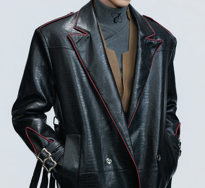 Wide Shoulder Fur Metal Belt Waist Long-cut Coat