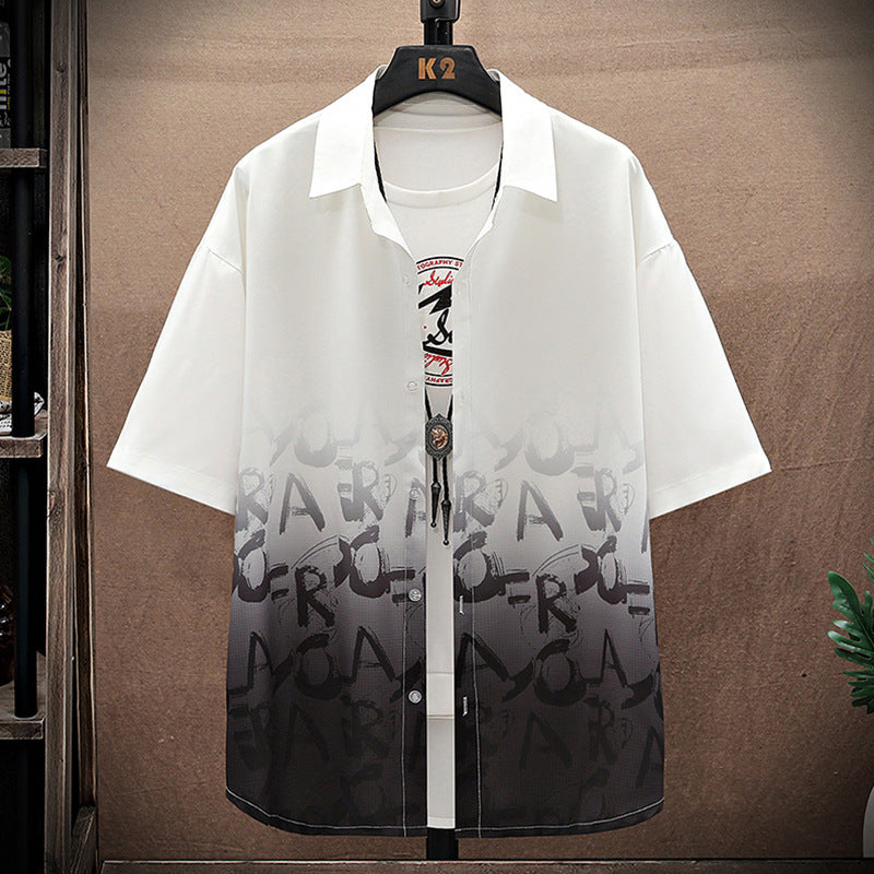 Summer Thin Ice Silk Shirt Loose Collar T-shirt Fattening Type Fat Man