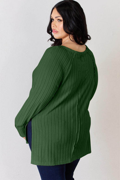 Basic Bae Full Size Ribbed Round Neck Slit T-Shirt for Women