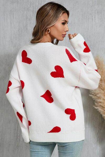 Angel Wings Heart Round Neck Dropped Shoulder Sweater for Women