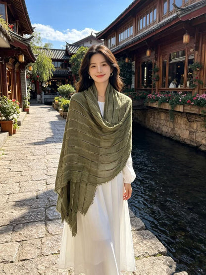 Cotton-linen Striped Shawl