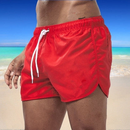 Mens Solid-Color Three-Quarter-Length Beach Shorts