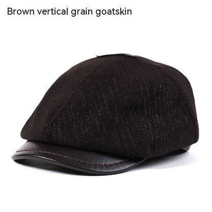 Men's Sheepskin Peaked Beret Newsboy Leather Hat