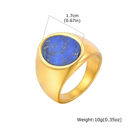Stainless Steel Lapis Lazuli Oil-drop Natural Tigers Eye Stone Oval Ring