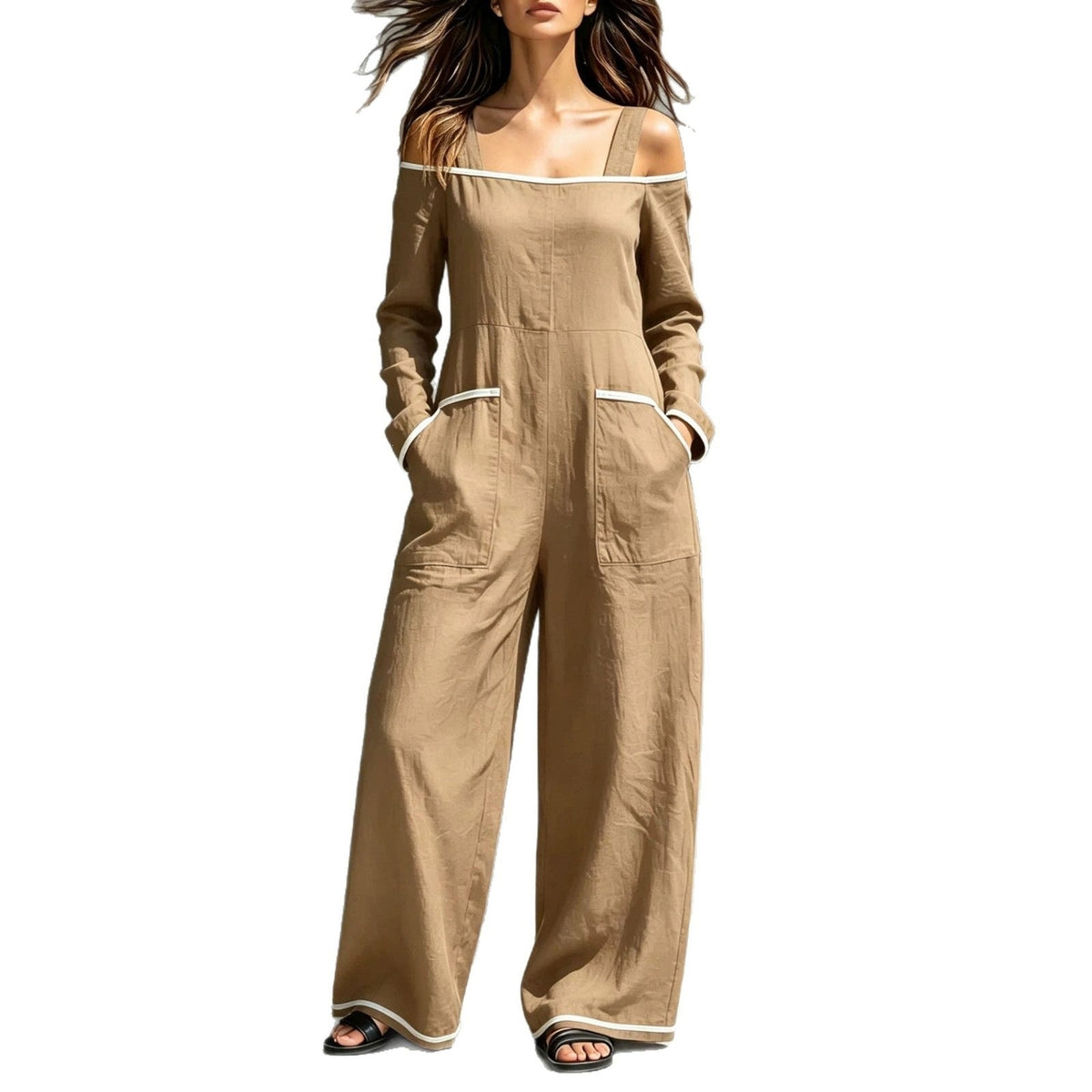 Summer Womens Fashionable Minimalist Long-Sleeve Casual Jumpsuit