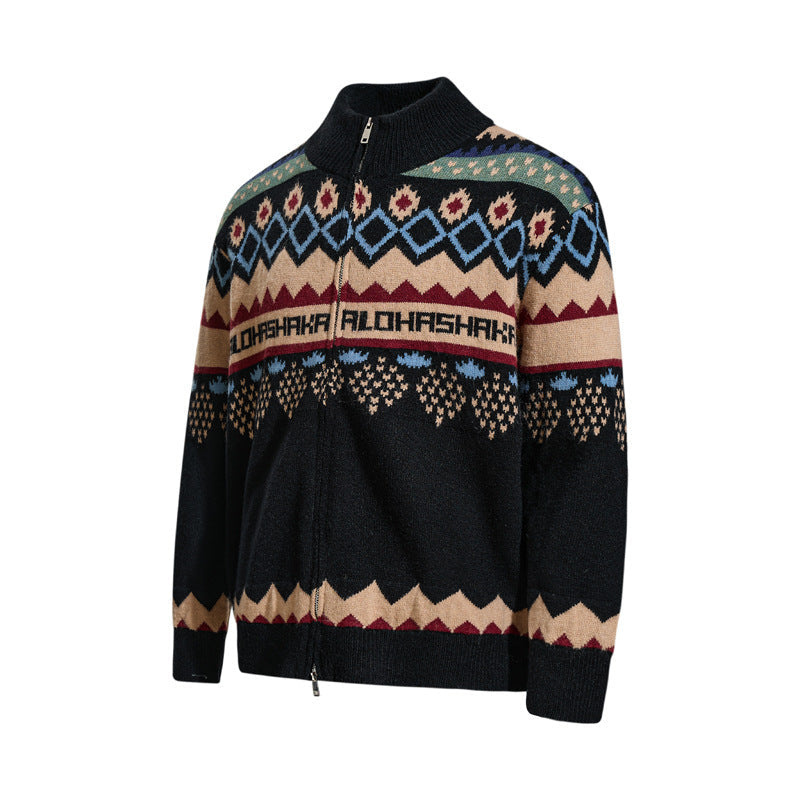 Retro Jacquard Cardigan Sweater For Men