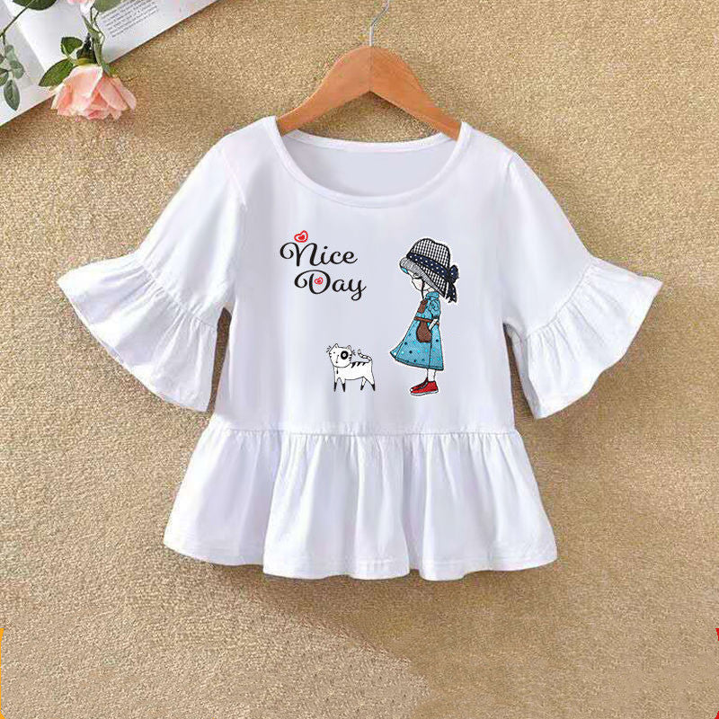 Children's Ruffled Sleeve T-shirt Summer Bottoming