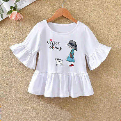 Children's Ruffled Sleeve T-shirt Summer Bottoming
