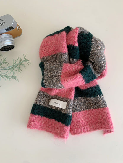 Korean-style Color-block Striped Scarf For Women