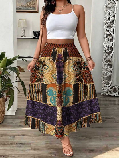 Womens 3D-printed Elastic High-waist Skirt
