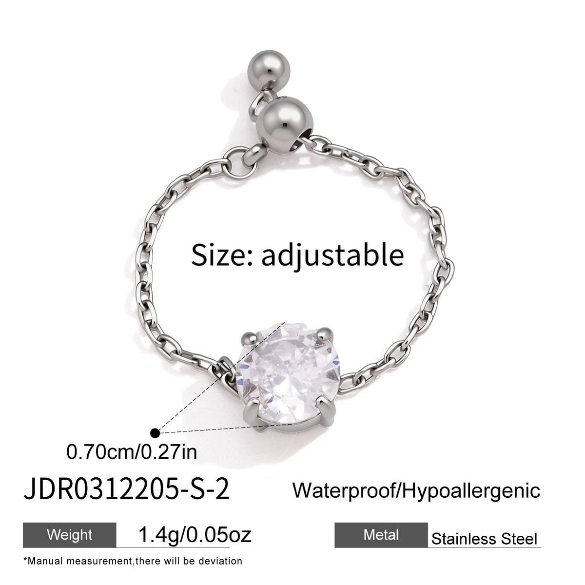 Adjustable Geometric Zircon Stainless Steel Ring