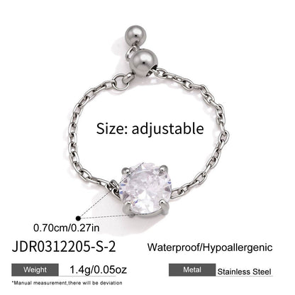 Adjustable Geometric Zircon Stainless Steel Ring