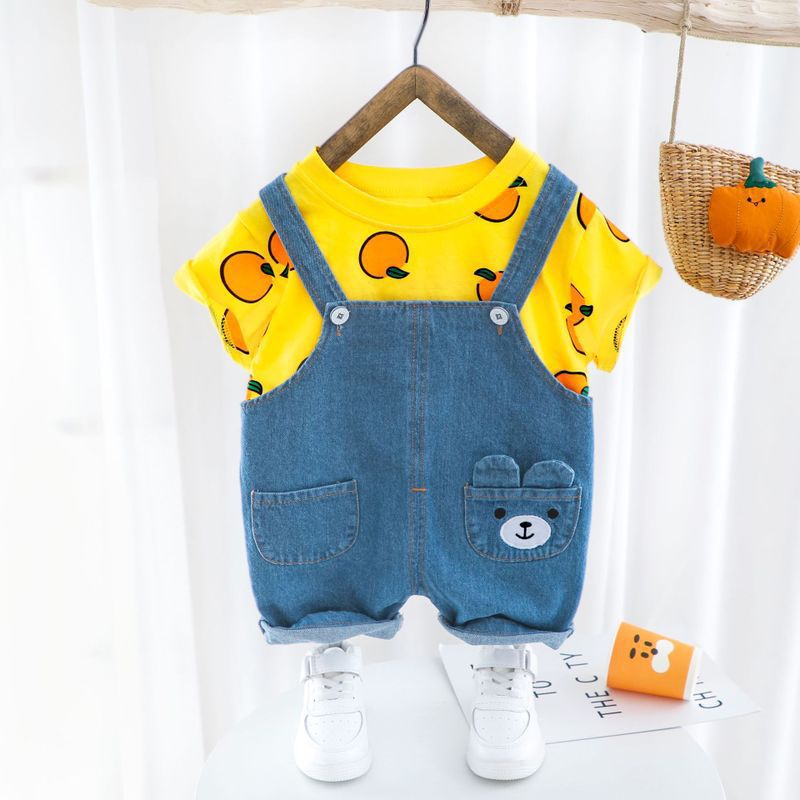 Men's Summer Short-sleeved Suspender Pants Suit