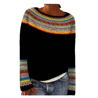 Women's Sweater Round Neck Multicolor Loose Fashion Pullover Sweater
