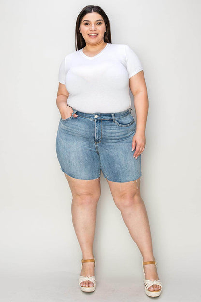 Judy Blue Full Size High Waist Raw Hem Denim Shorts for Women