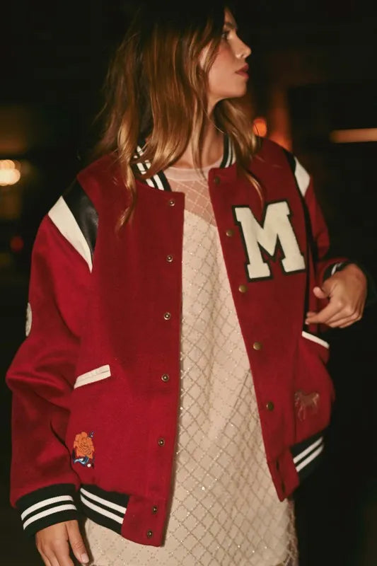MABLE M Bomber Varsity Jacket with Patch Detail