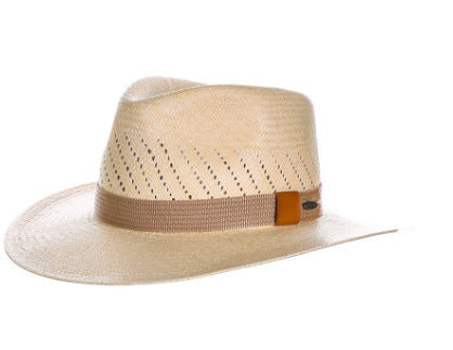 Striped Bow Flat-brimmed Jazz Straw Top Hat