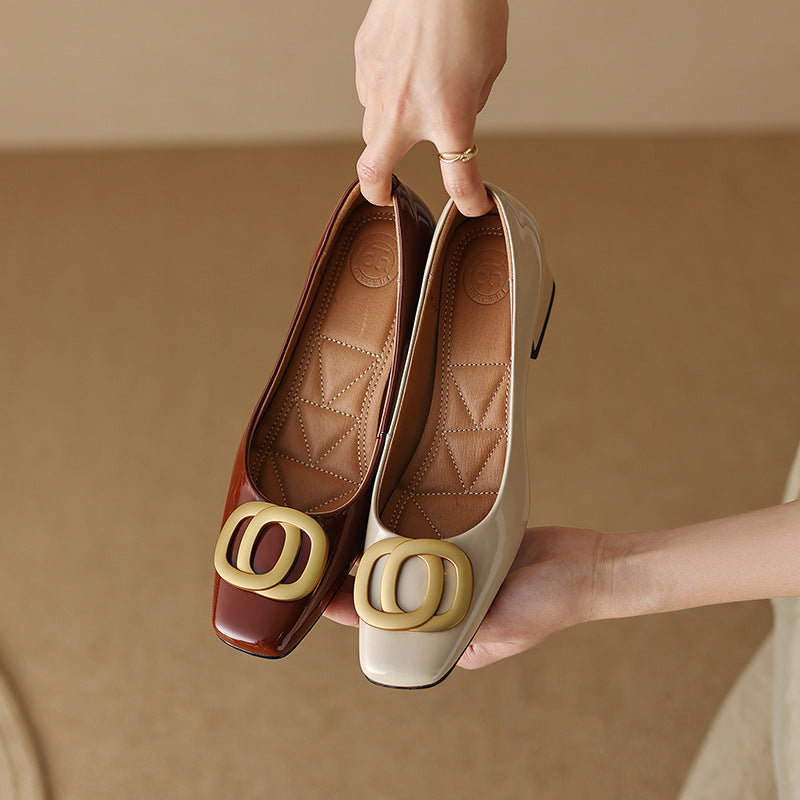Low-cut Sheepskin Square-toe Pumps For Women