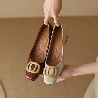 Low-cut Sheepskin Square-toe Pumps For Women