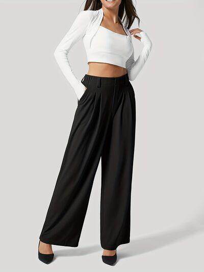 Wide Leg Pants with Pockets for Women in Sheer Style
