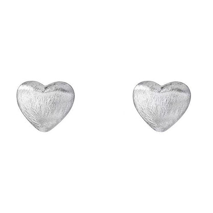 999 Fine Silver Brushed Heart Stud Earrings Womens Light-luxury Simple And Versatile