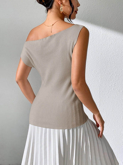 Single Shoulder Short Sleeve Knit Top for Women Fashion