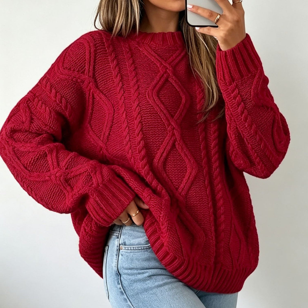 Women's Round-neck Solid-color Loose-fit Casual Sweater