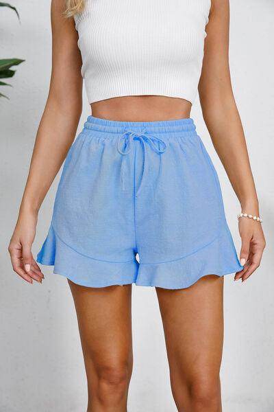 Full Size Drawstring Ruffle Hem Shorts for Women