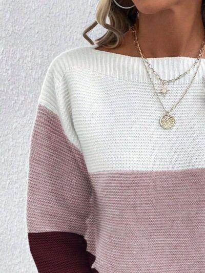 Color Block Boat Neck Sweater for Stylish Layering