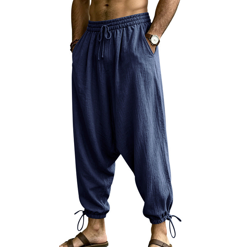 Mens Linen Drop-Crotch Harem Jogger Pants
