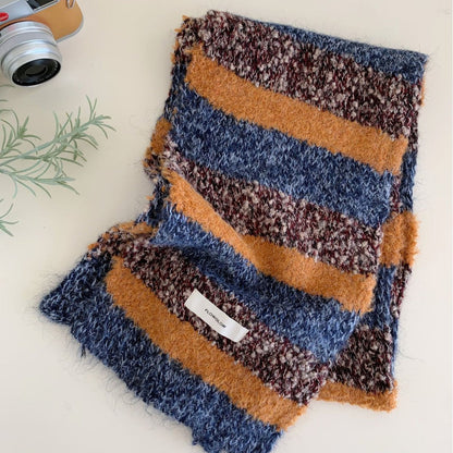 Korean-style Color-block Striped Scarf For Women